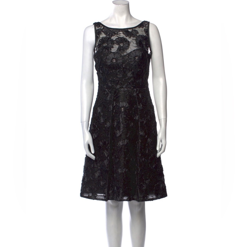 Theia black floral and sequin cocktail dress